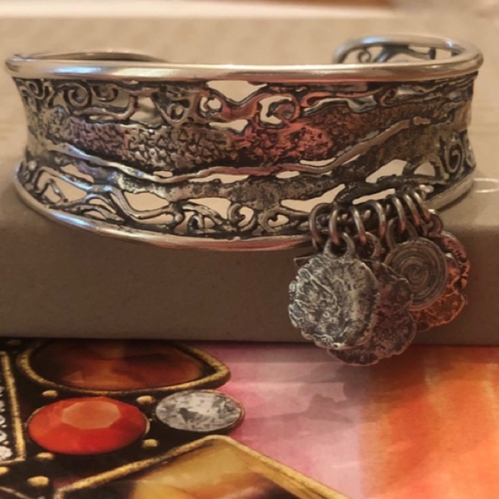 Silpada RARE Artisan Sterling Silver Cuff Bracelet with Charms